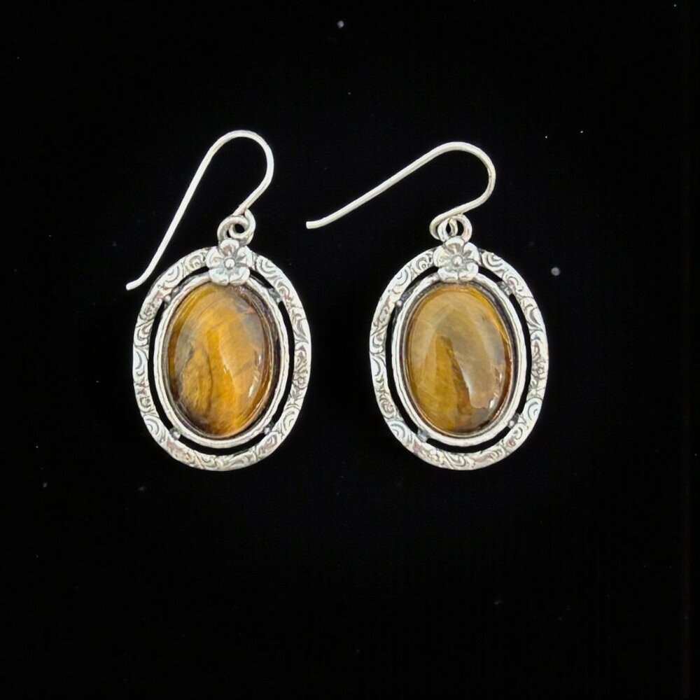 gorgeous Shablool sterling and tiger's eye earrings